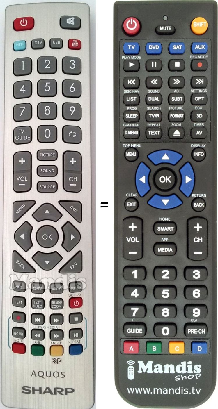 Télécommande équivalente Sharp LC43CFF6002E-B43CF6002EB10Y