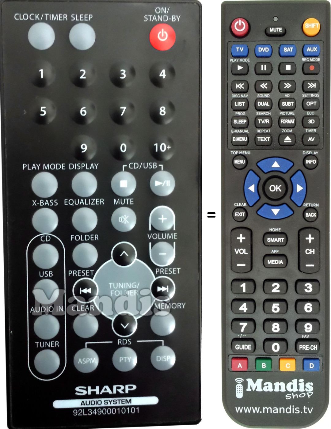 Télécommande équivalente Sharp 92L34900010101