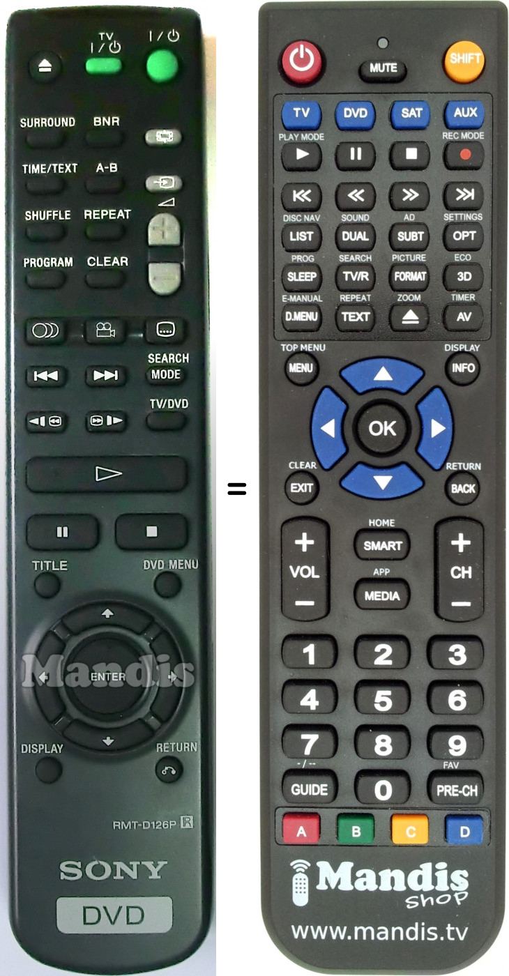 Télécommande équivalente Sony RMTD126P