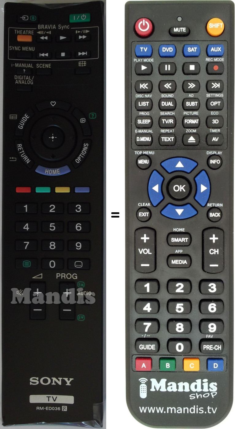 Télécommande équivalente Sony RMED036
