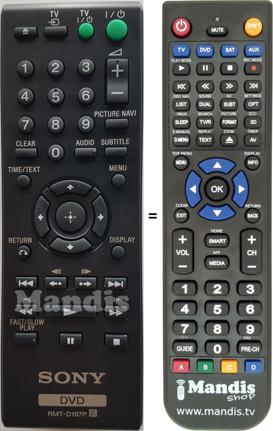 Télécommande équivalente Sony RMT-D197P