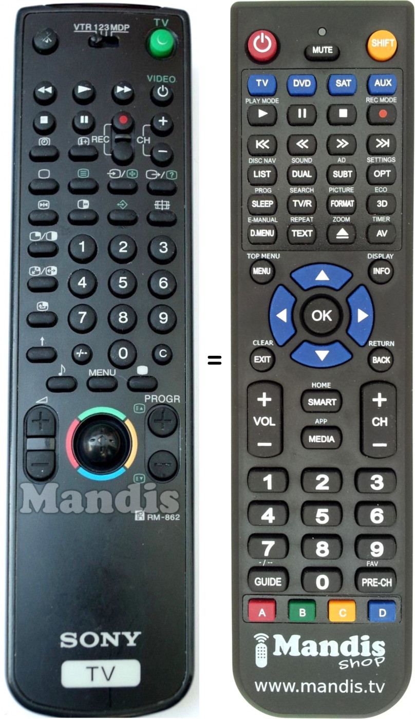 Télécommande équivalente Sony RM-862