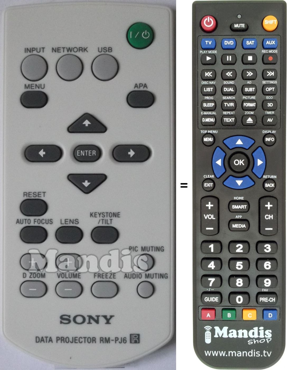 Télécommande équivalente Sony RM-PJ6