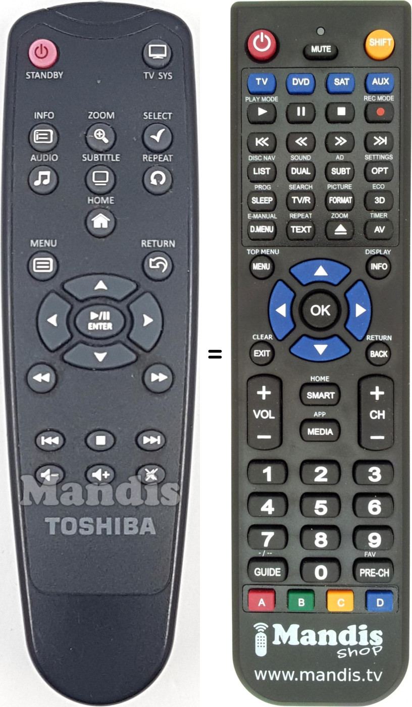 Télécommande équivalente Toshiba Store Tv2