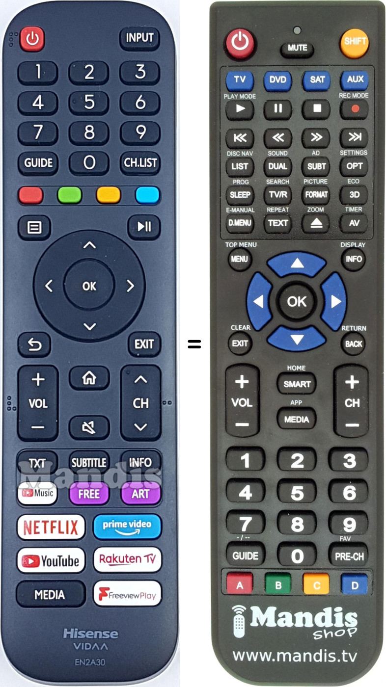 Télécommande équivalente Hisense EN2A30