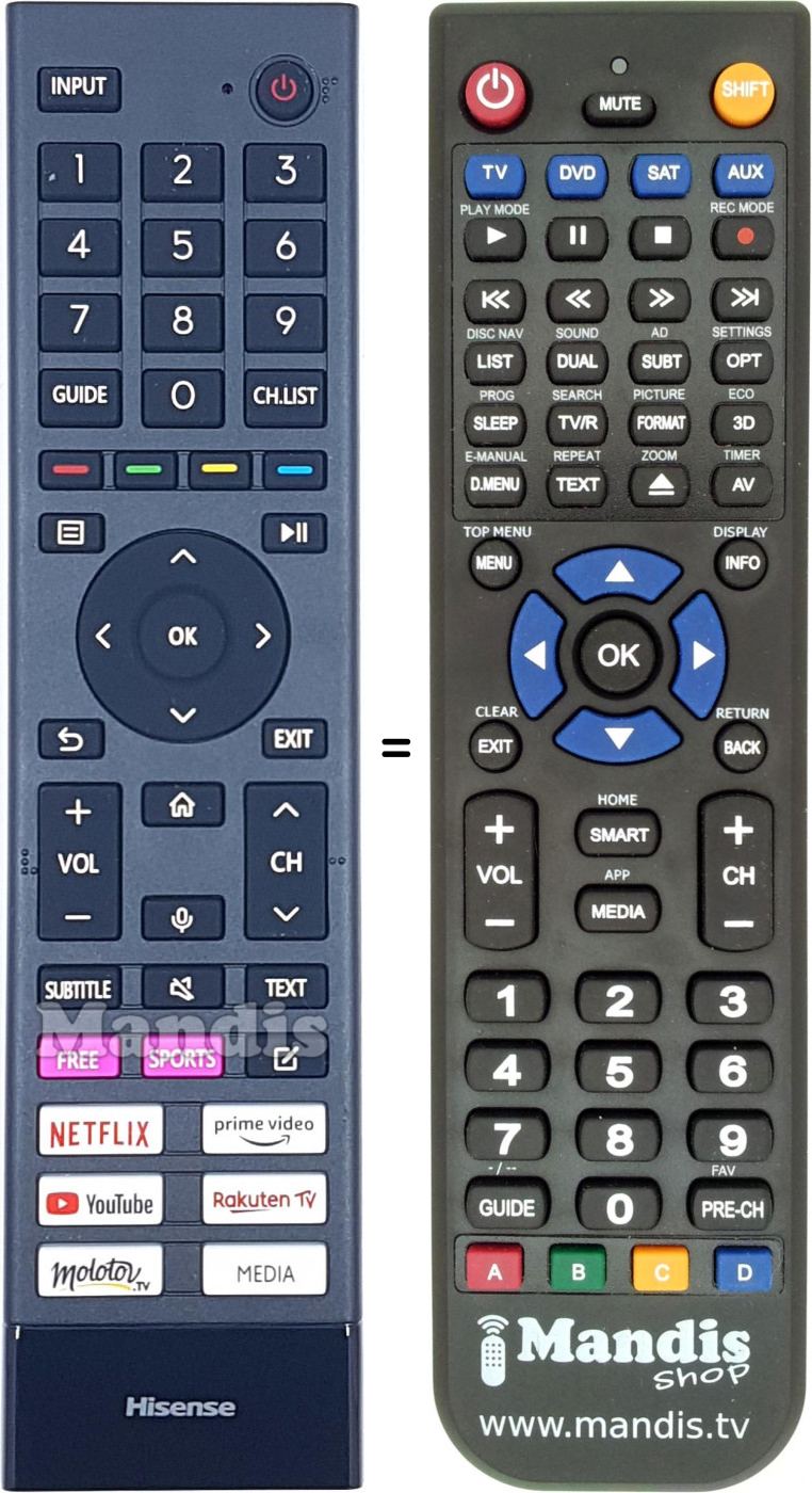 Télécommande équivalente Hisense ERF3H80H