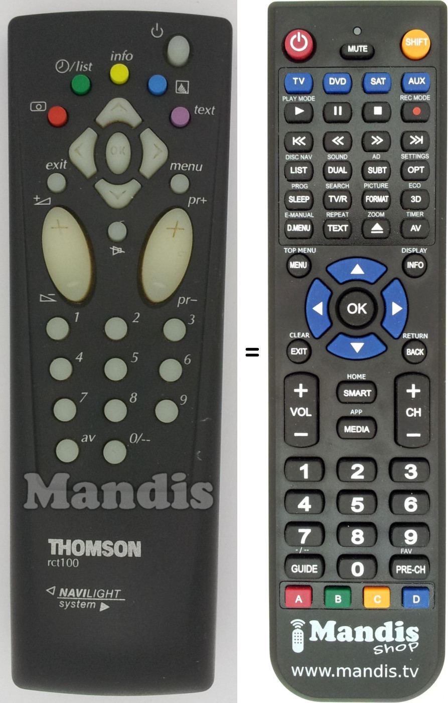 Télécommande équivalente Thomson RCT 100