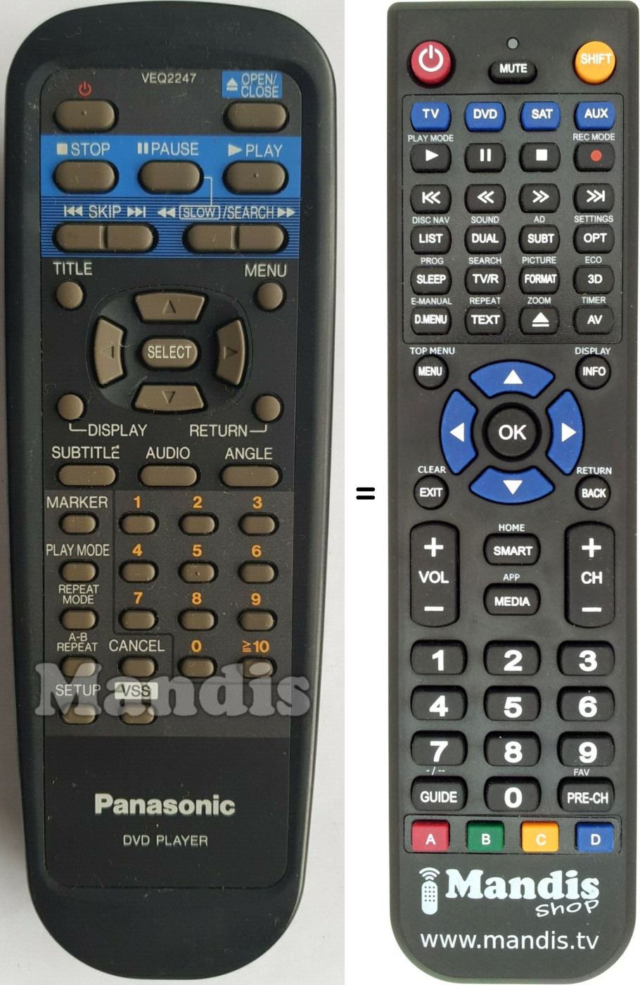 Télécommande équivalente Panasonic VEQ 2247