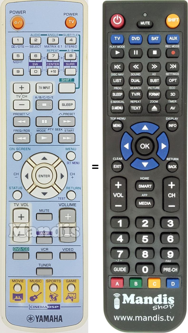 T&eacute;l&eacute;commande &eacute;quivalente Yamaha WB56660