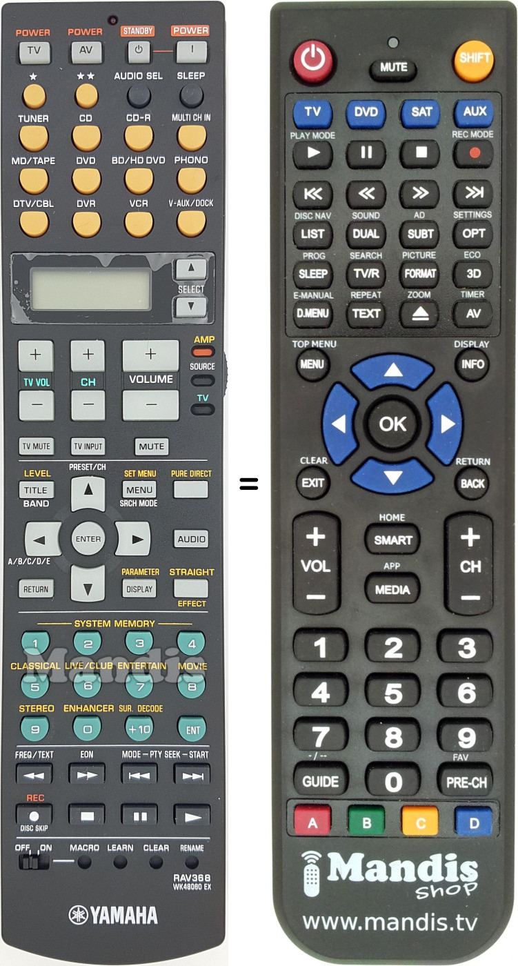 Télécommande équivalente Yamaha RAV368