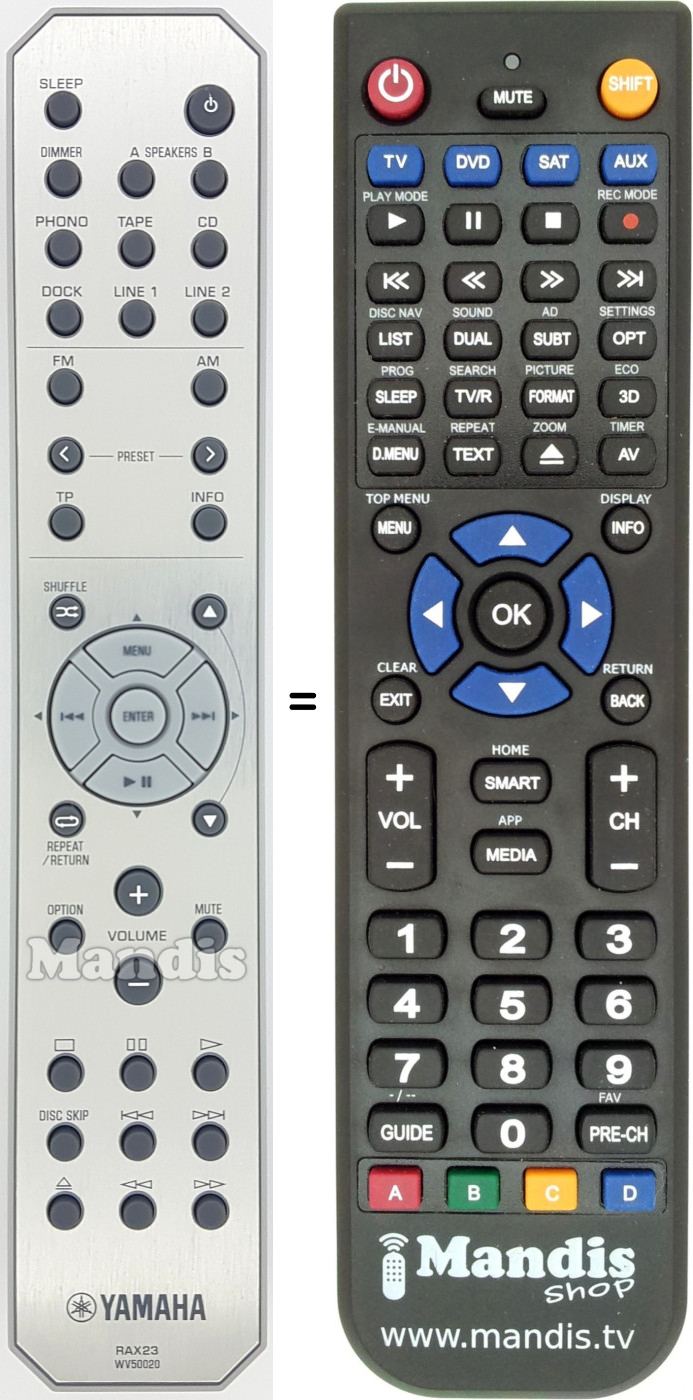 Télécommande équivalente Yamaha RAX23
