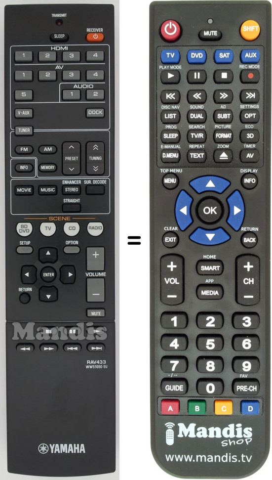 Télécommande équivalente Yamaha RAV433