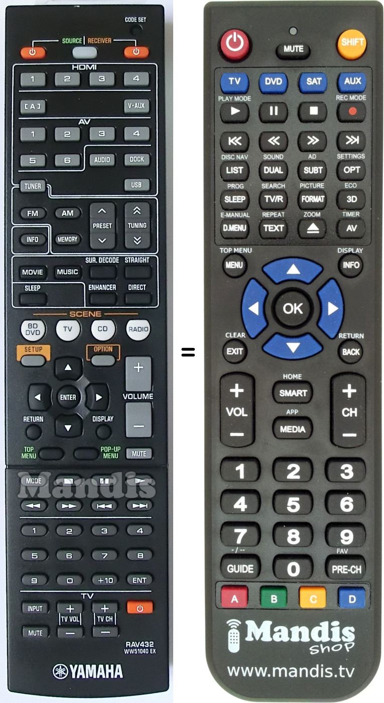 Télécommande équivalente Yamaha RAV432