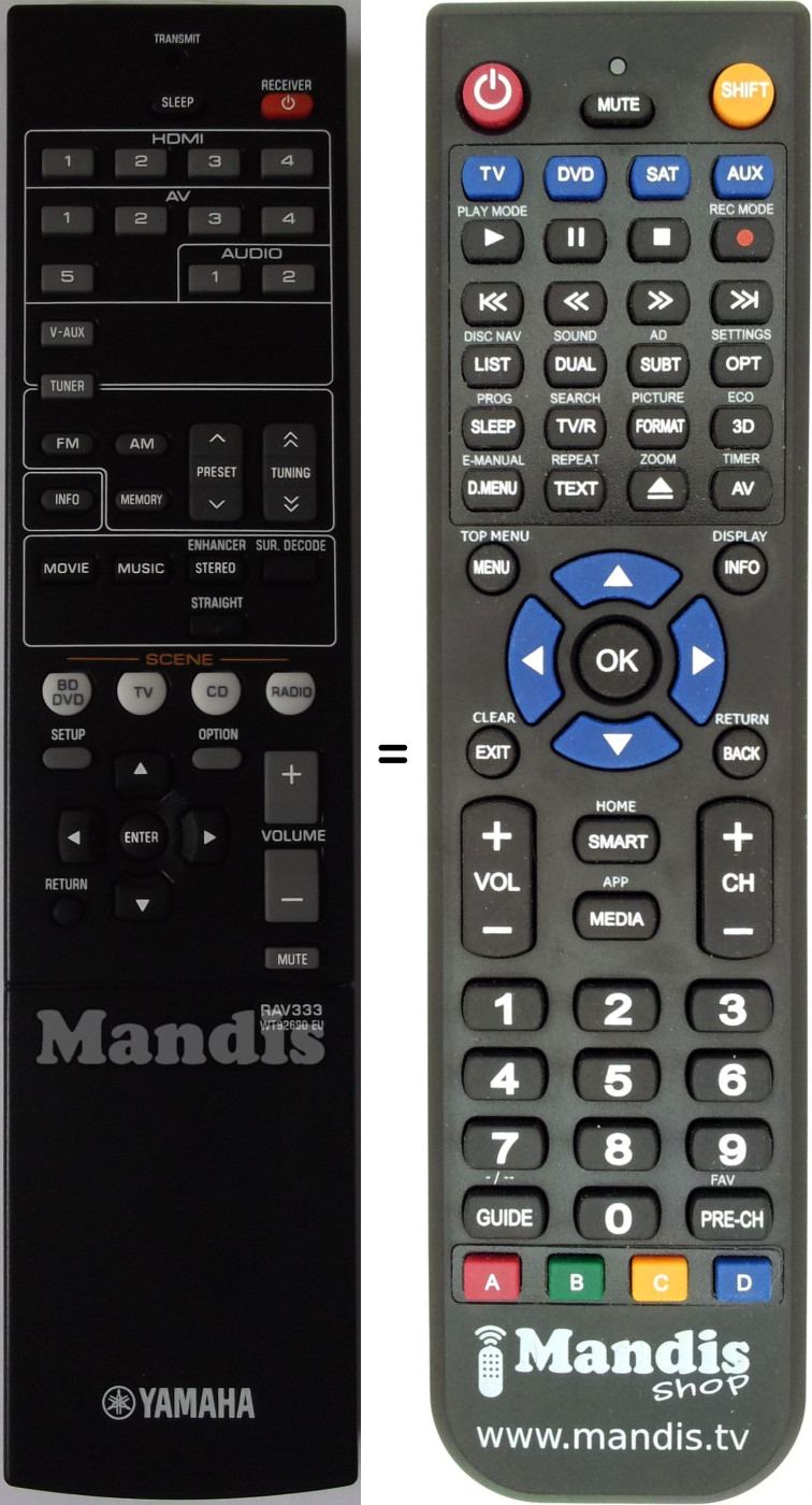 Télécommande équivalente Yamaha RAV333