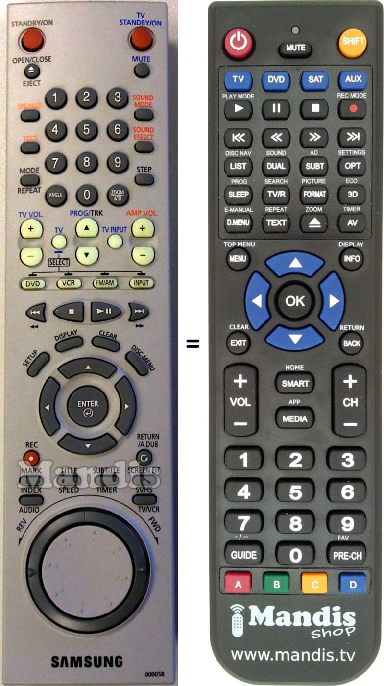 T&eacute;l&eacute;commande &eacute;quivalente Samsung 00005B