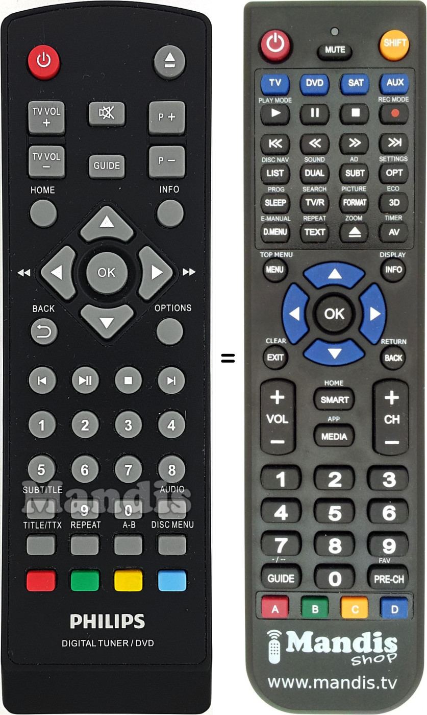 Télécommande équivalente Philips RC-DTP2130