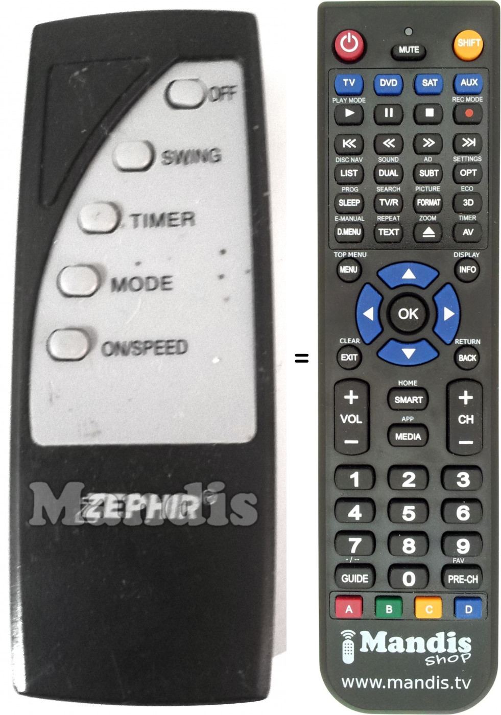 Télécommande équivalente ZEPHIR ZEPHIR003