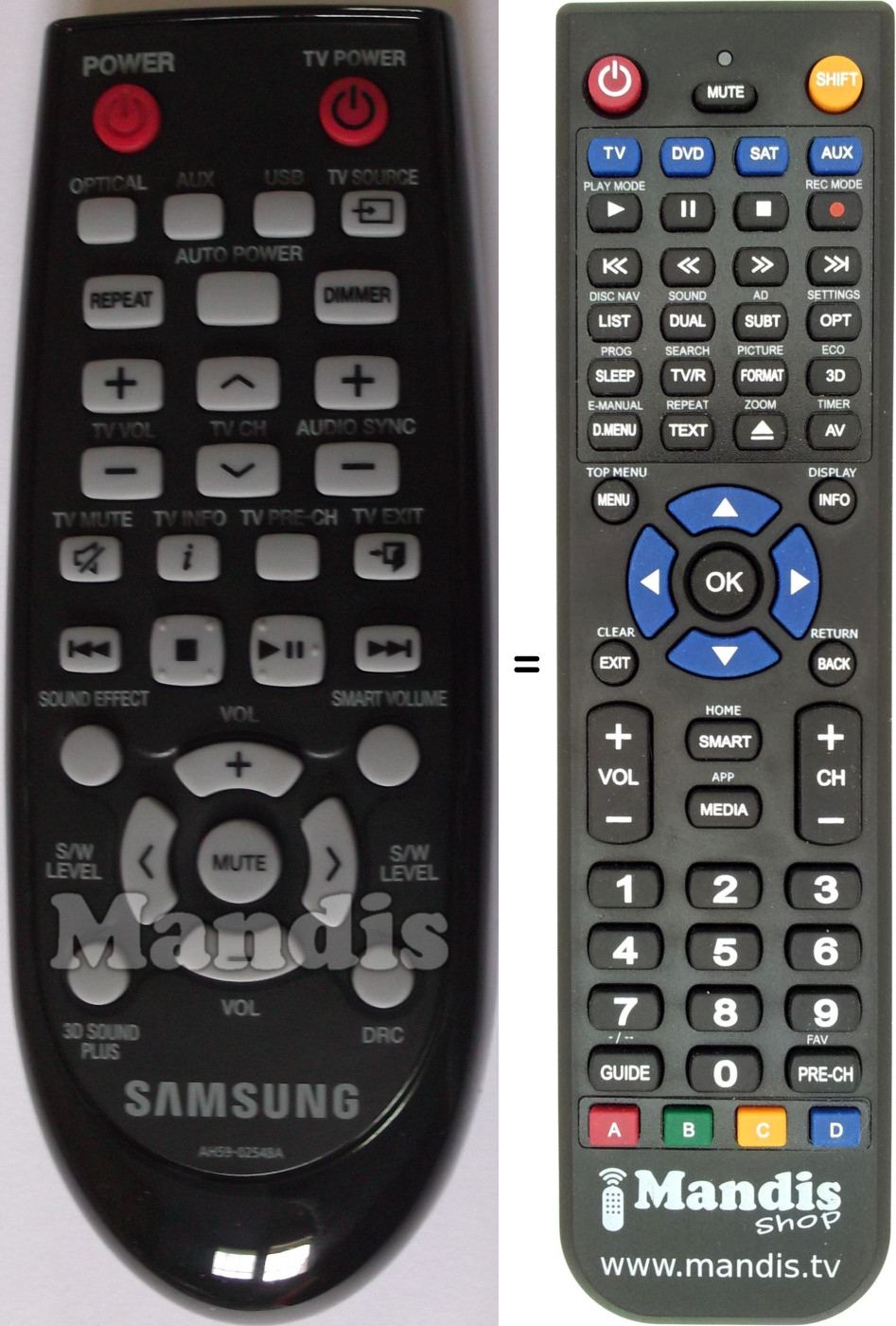T&eacute;l&eacute;commande &eacute;quivalente Samsung AH59-02548A