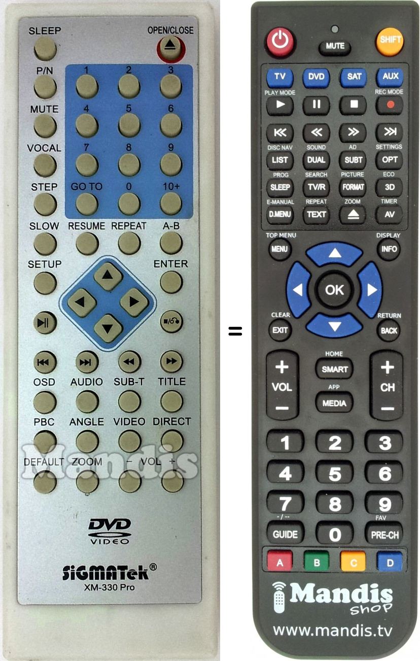 Télécommande équivalente Sigmatek XM-330 PRO