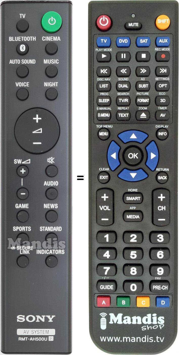 Télécommande équivalente Sony RMT-AH500U