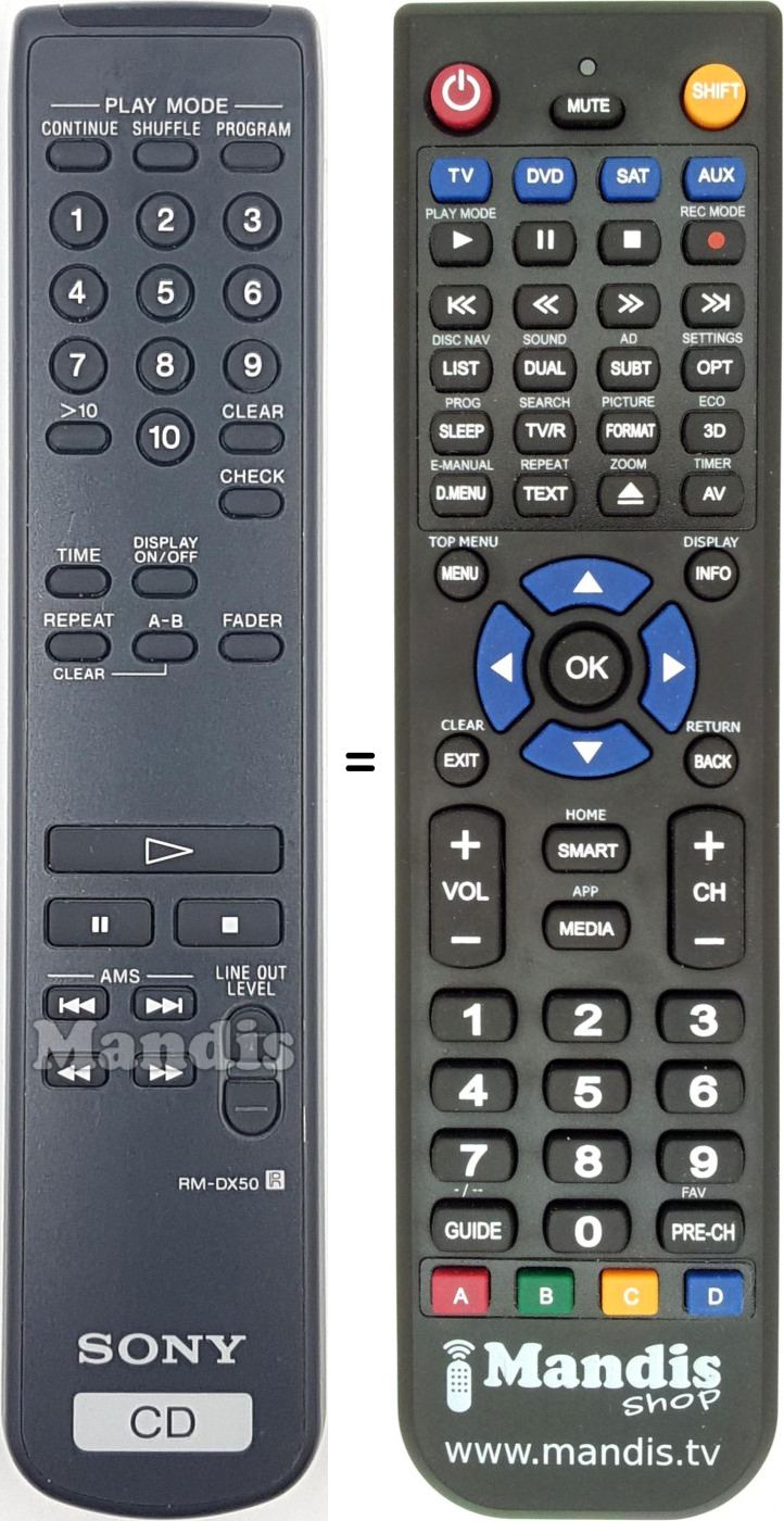 Télécommande équivalente Sony RM-DX50