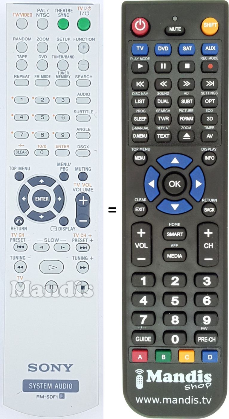 Télécommande équivalente Sony RM-SDF1