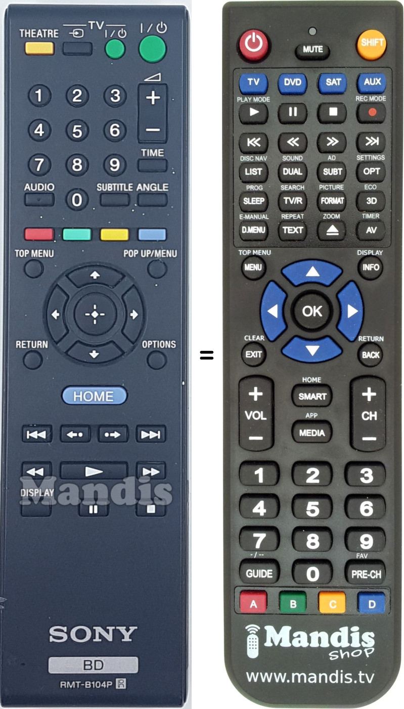 Télécommande équivalente Sony RMT-B104P