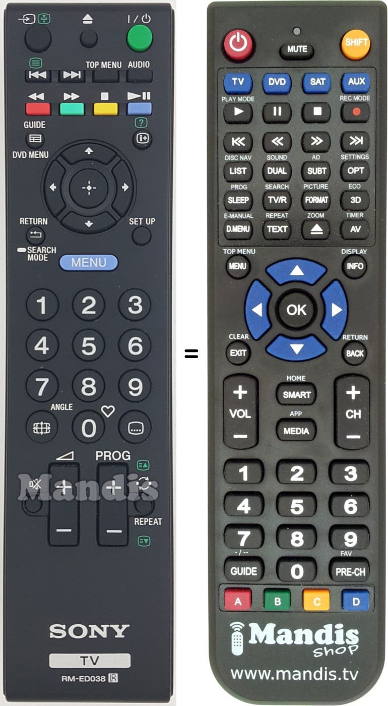 Télécommande équivalente Sony RMED038