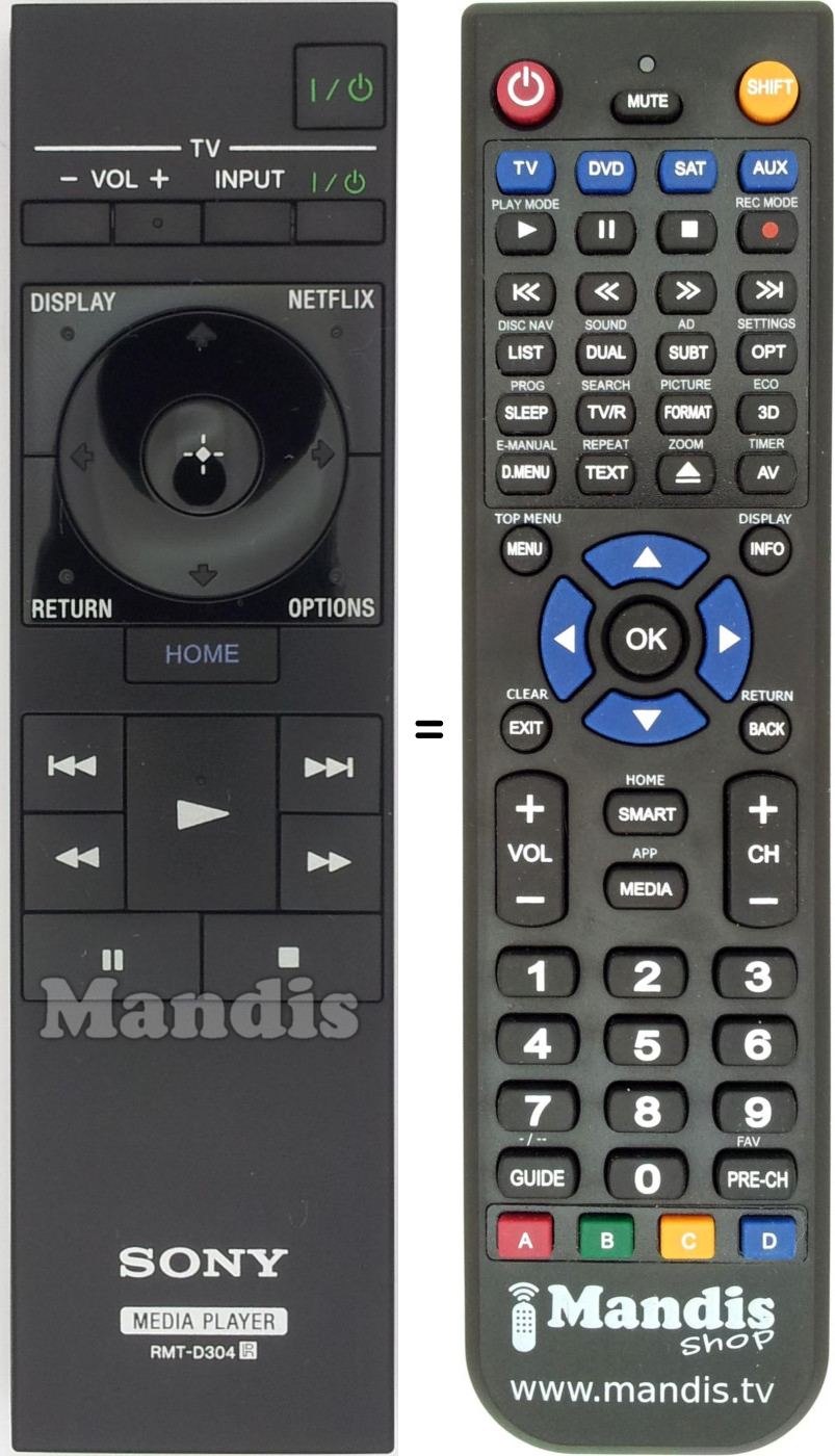 Télécommande équivalente Sony RMTD304