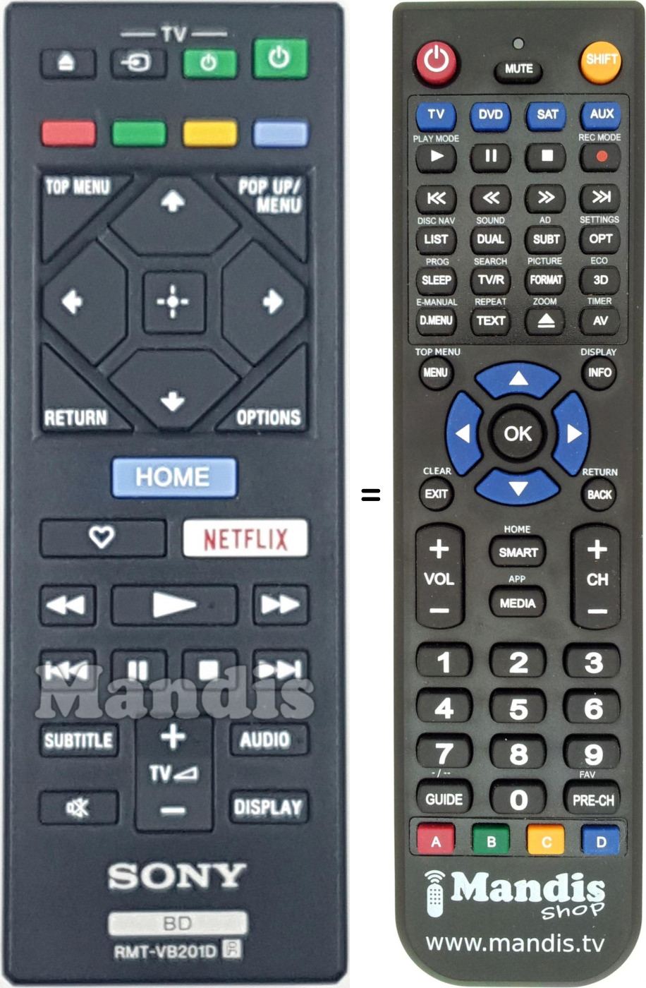 Télécommande équivalente RMT-VB201D