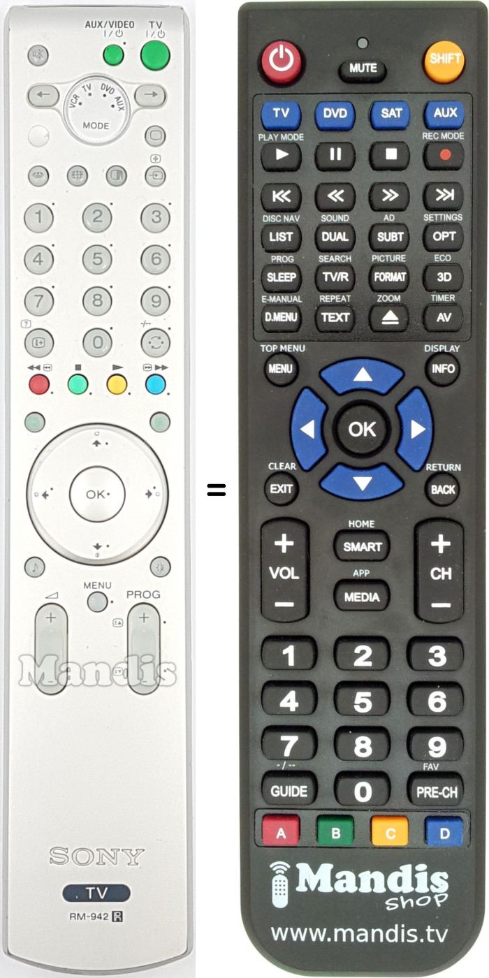 Télécommande équivalente Sony RM-942