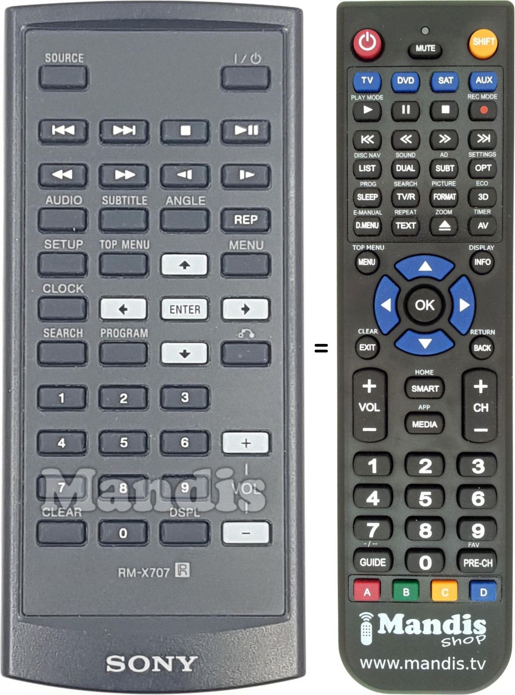 Télécommande équivalente Sony RM-X707