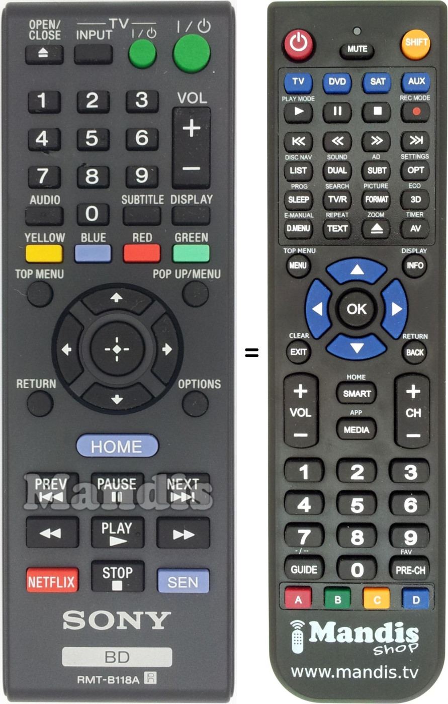 Télécommande équivalente Sony RMT-B118A