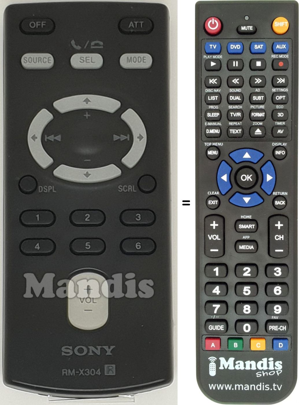 Télécommande équivalente RM-X 304