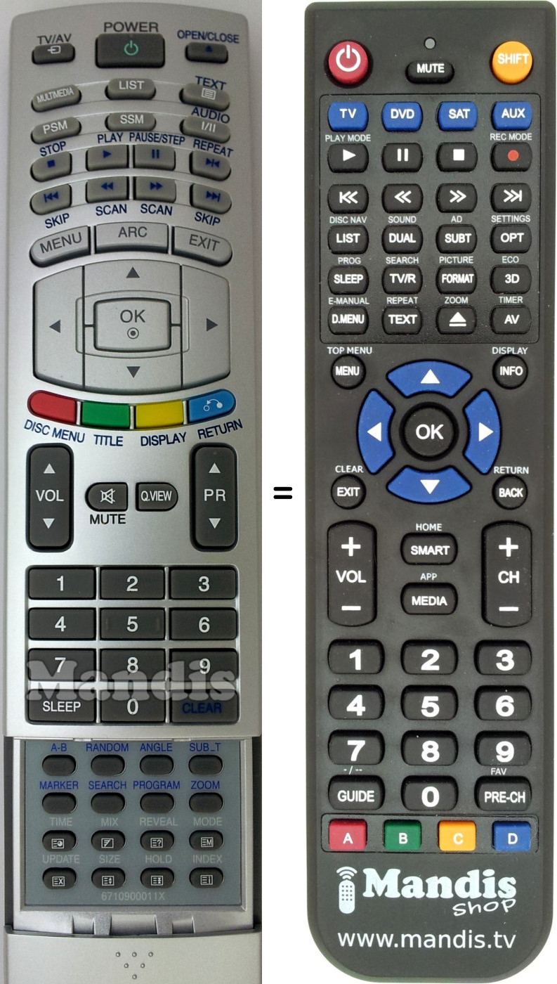 Télécommande équivalente LG 6710900011X