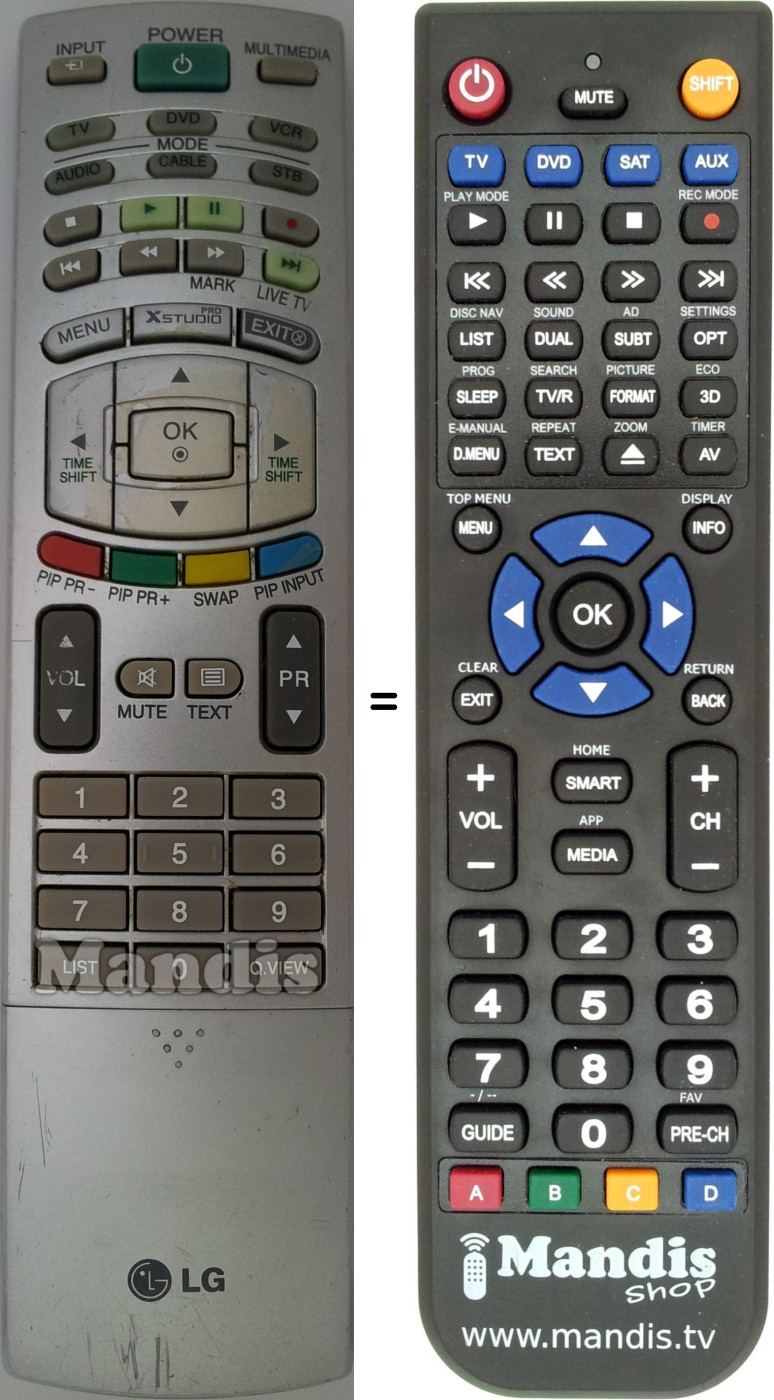 Télécommande équivalente LG AKB 30588001