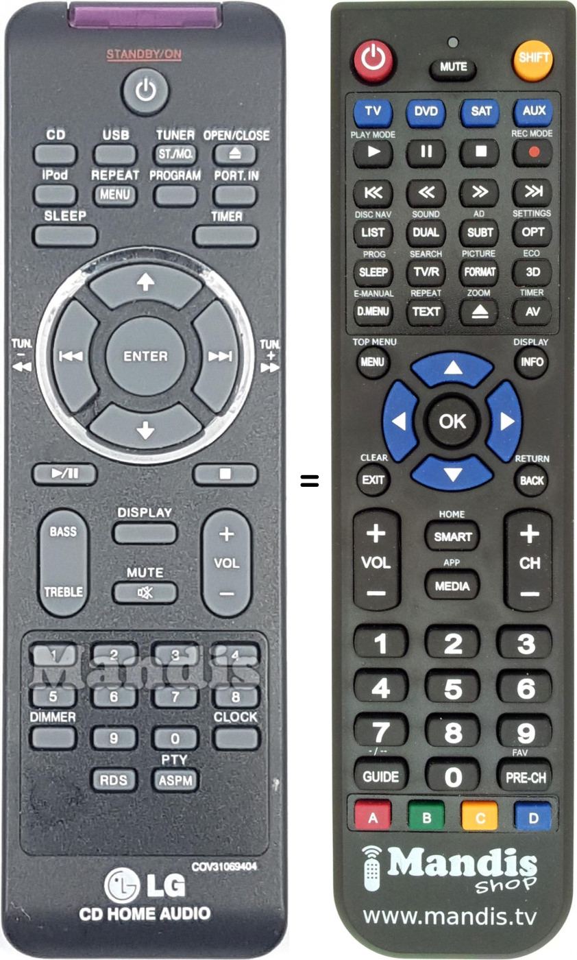 Télécommande équivalente LG COV31069404