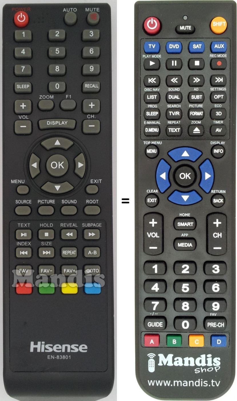 Télécommande équivalente Hisense EN-83801