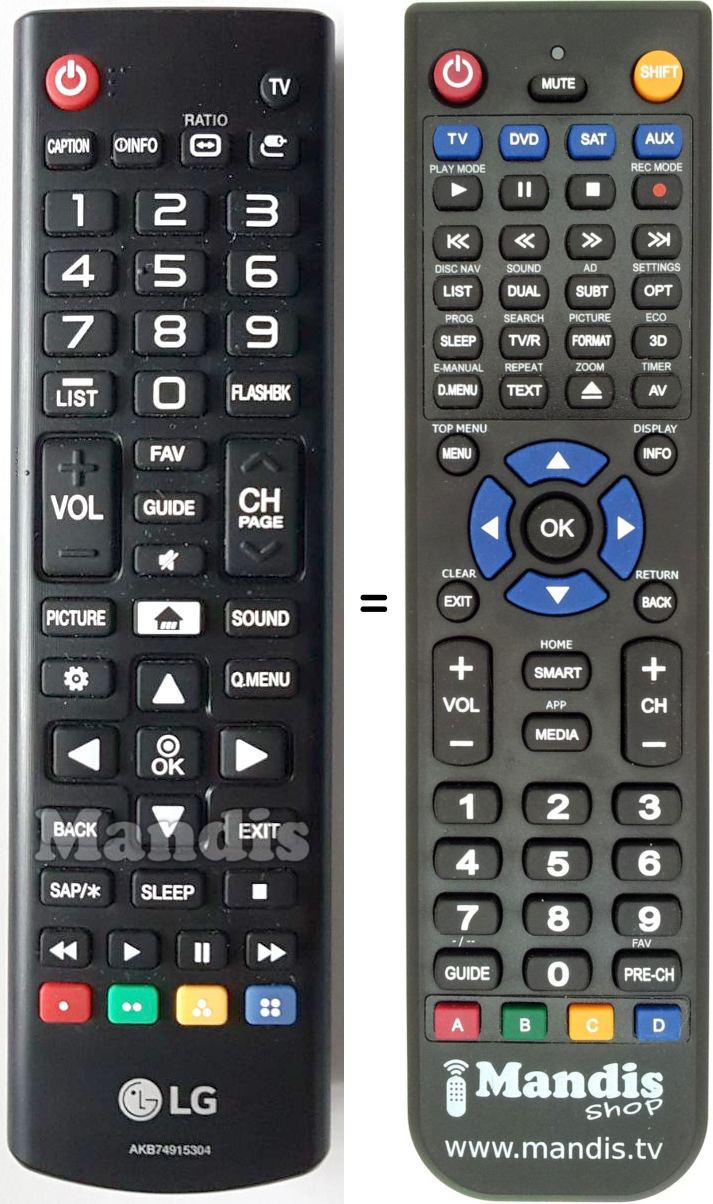 Télécommande équivalente LG AKB74915304