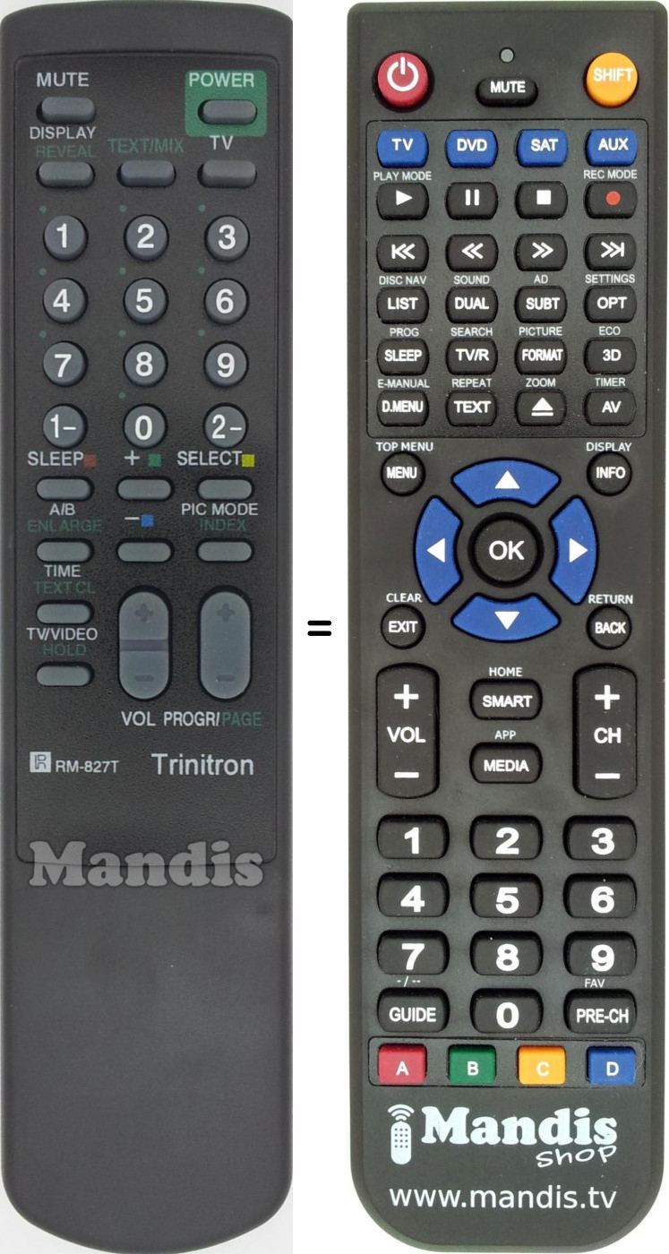 Télécommande équivalente RM827T