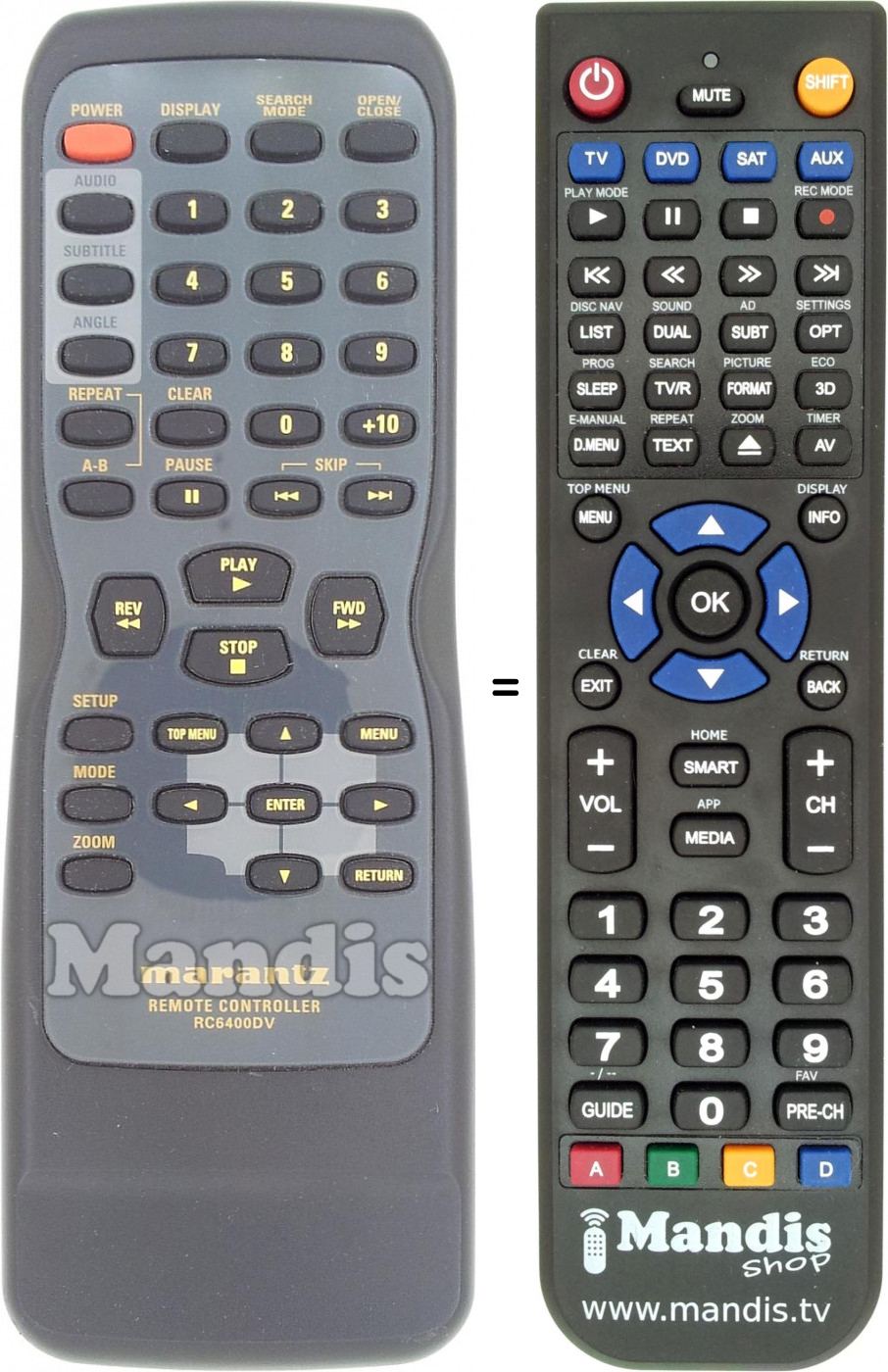 Télécommande équivalente RC6400DV