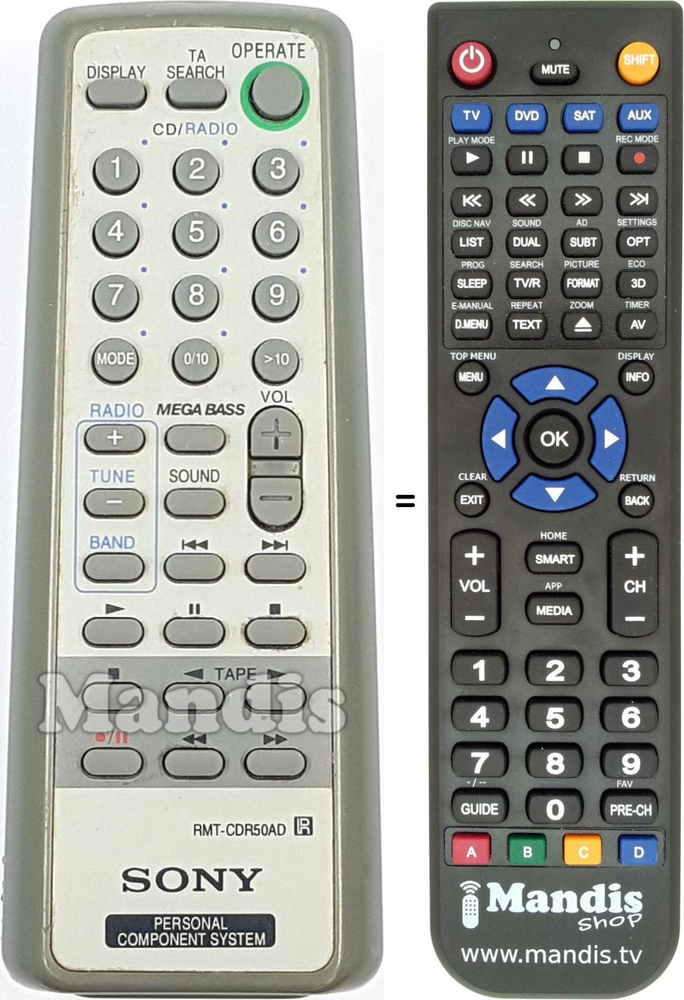 Télécommande équivalente RMT-CDR50AD