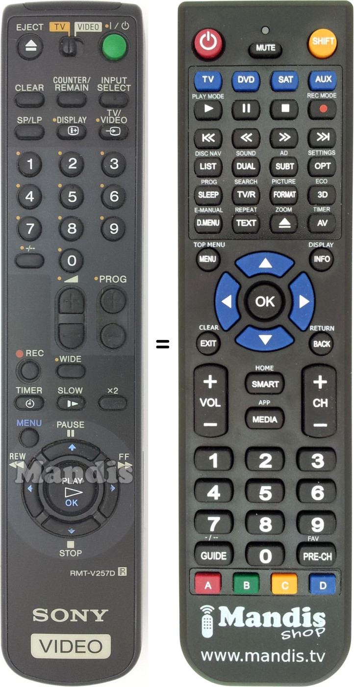 Télécommande équivalente RMT-V257D