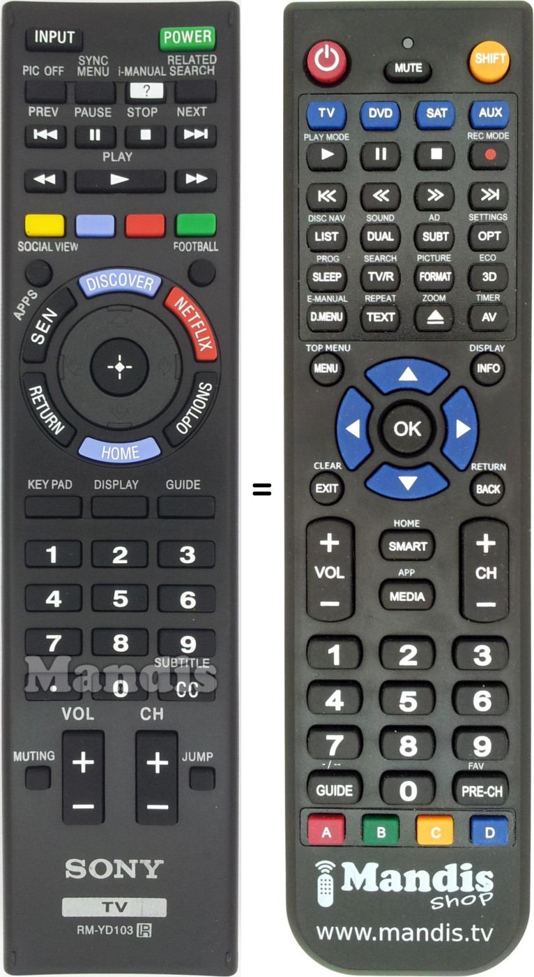 Télécommande équivalente Sony RM-YD103
