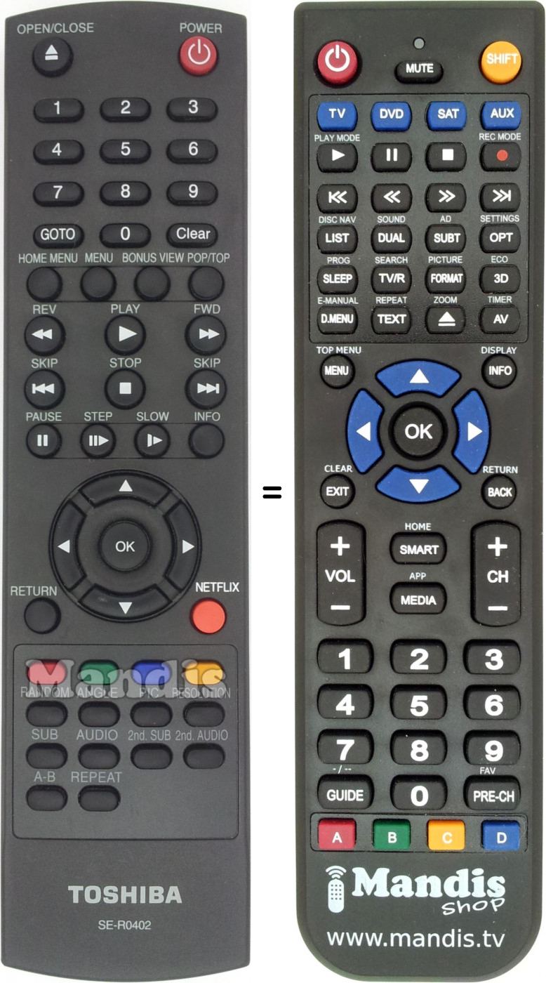 Télécommande équivalente Toshiba SE-R0402