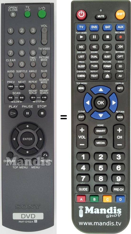Télécommande équivalente Sony RMT-D152A