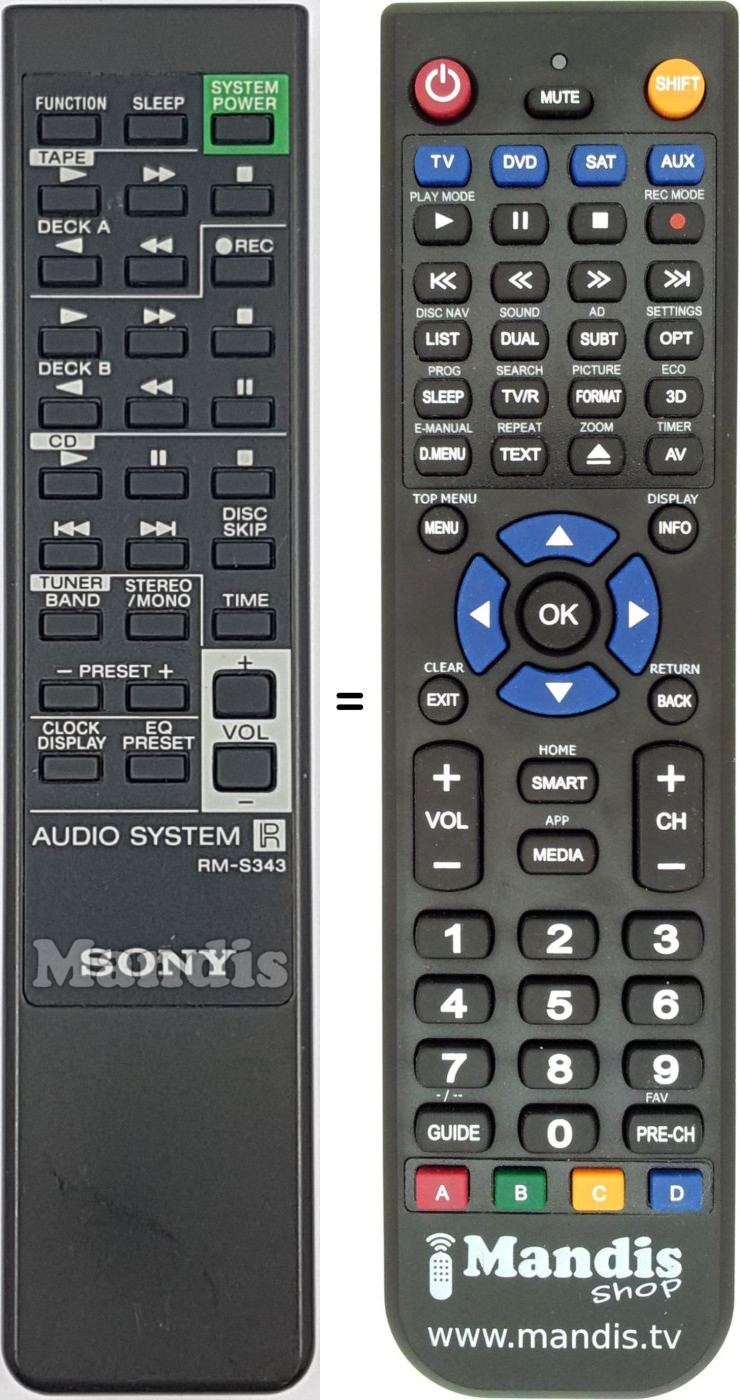 Télécommande équivalente Sony RM-S343