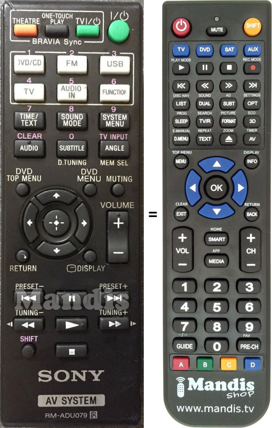 Télécommande équivalente Sony RM-ADU079