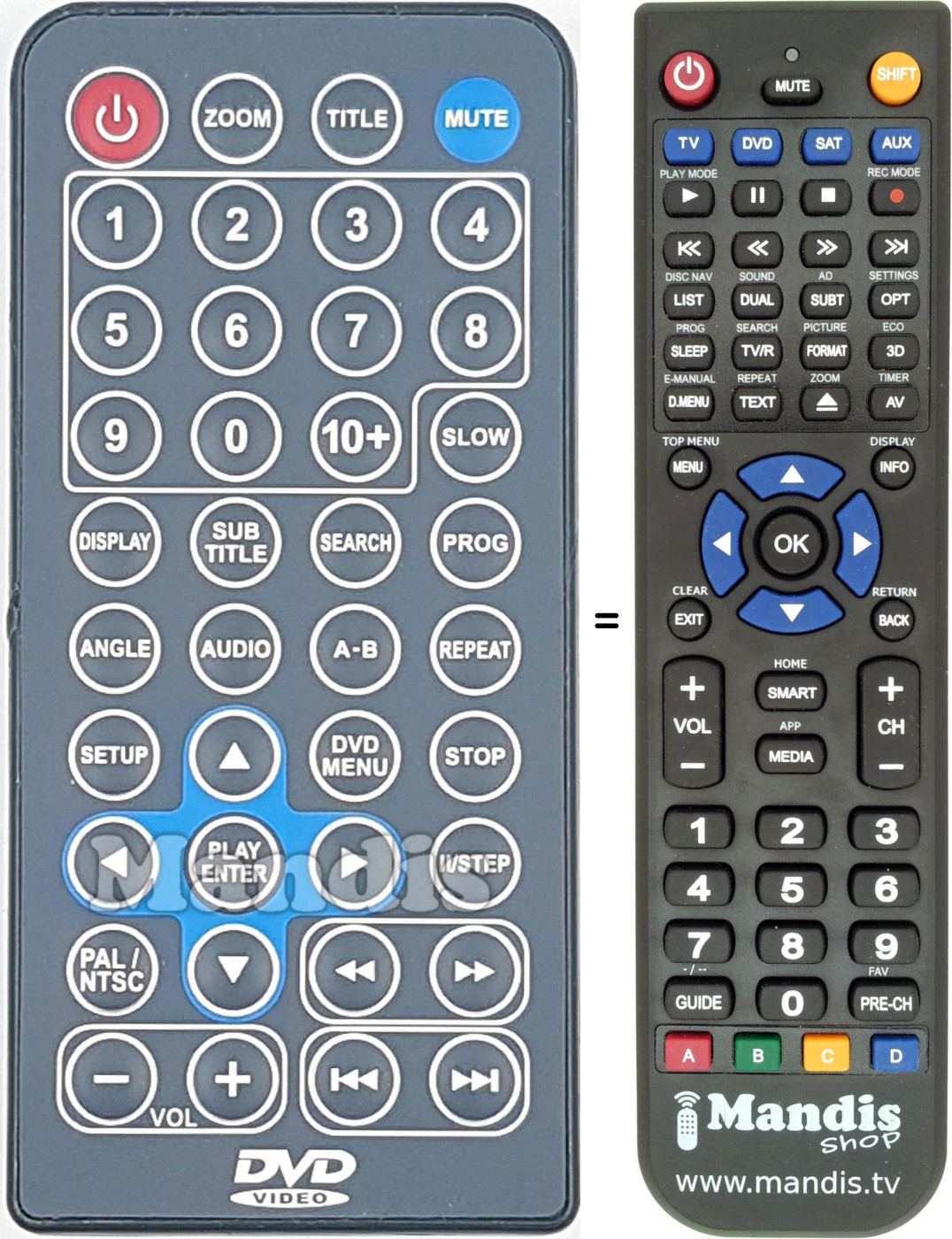Télécommande équivalente DVDVIDEO001
