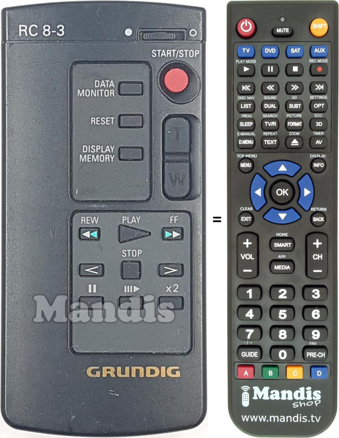 Télécommande équivalente RC8-3